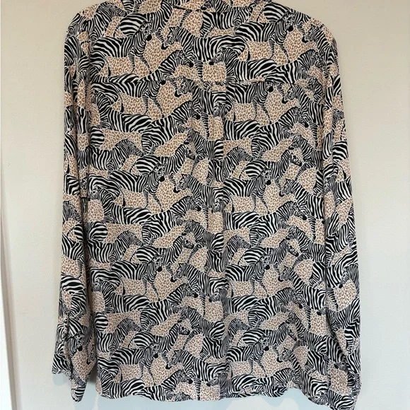 J. Crew Zebra Print Blouse in Black and Tan - Picture 2 of 4